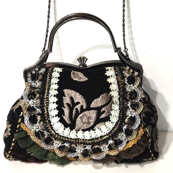 Unbranded Handbags - Vintage 90's Velvet Tapestry Lace Brocade Victorian Rhinestone Handbag EUC!!